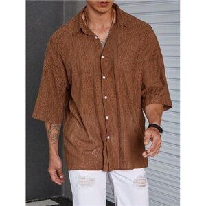 Loose-Fit Men's Solid Color Drop Shoulder Shirt Stylish Top T shirt for Man